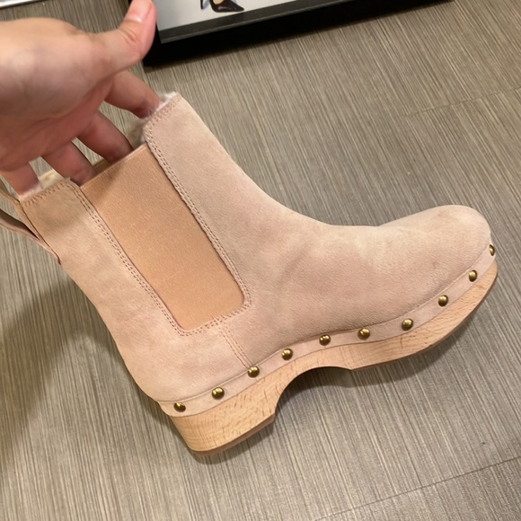 J. Crew Suede Chelsea Clog Boot Faux-Fur lining Bronzed Clay color Size 6.5 - Picture 3 of 11